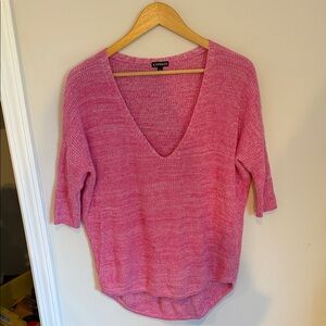 Express V-Neck Sweater in Vibrant Pink Small
